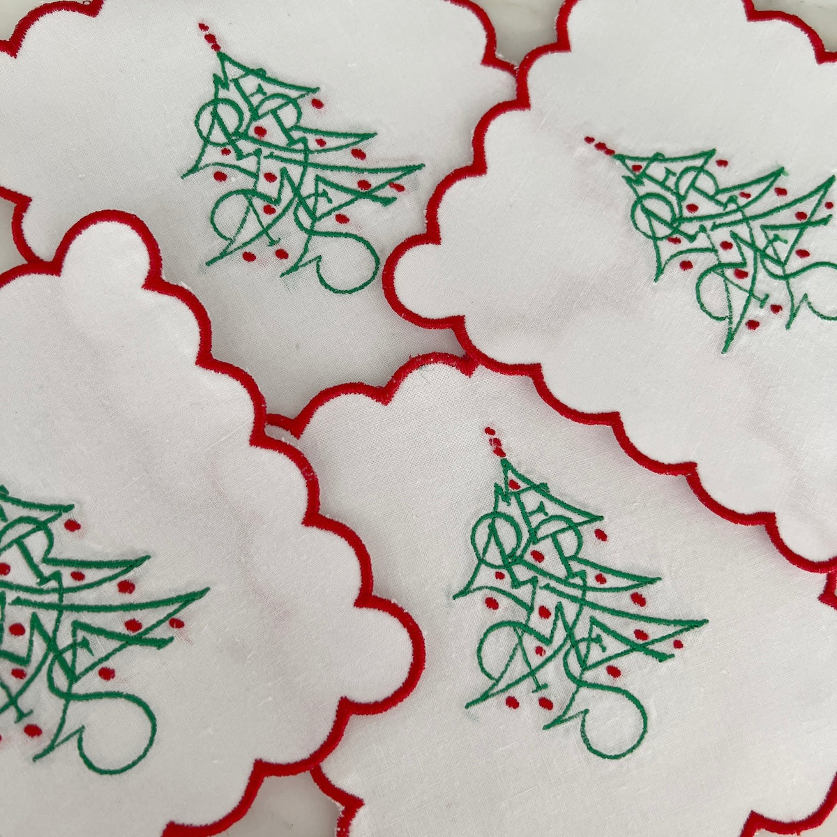 Merry Christmas Tree Cocktail Napkins/Coaster Set