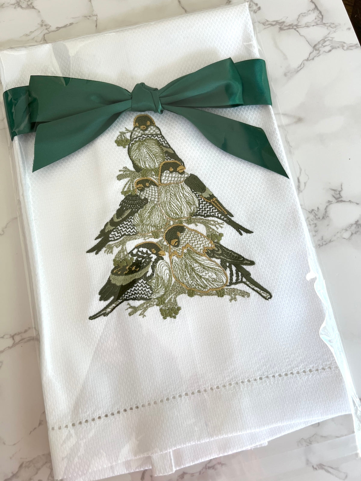 Bird Tree Hemstitch Huck Guest Towel